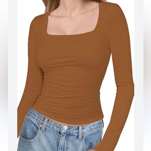 Square Neck T Shirts Long Sleeve Short Sleeve Tops Fitted Tees